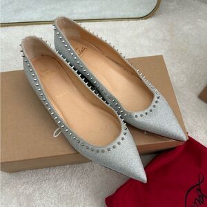 Silver Glitter Louboutin Anjalina Flats - Size 40EU